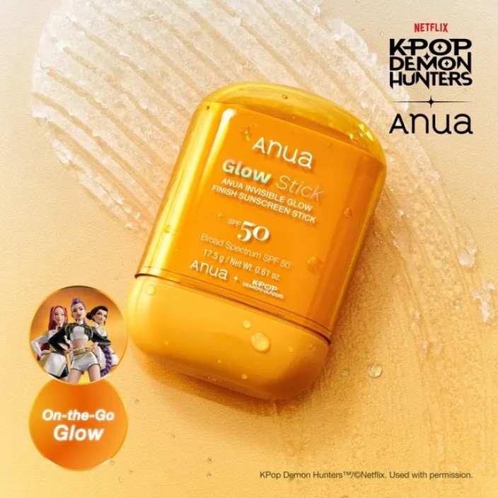 Anua “Kpop Demon Hunters Invisible Glow Finish Sunscreen Stick”- apsauginis veido pieštukas SPF50